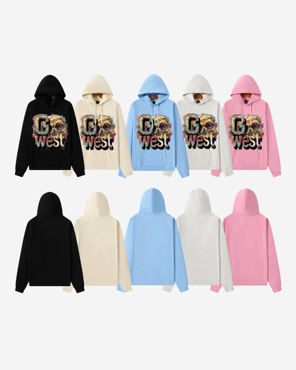 G West Mens Multicolor Skull Oversize Hoodie