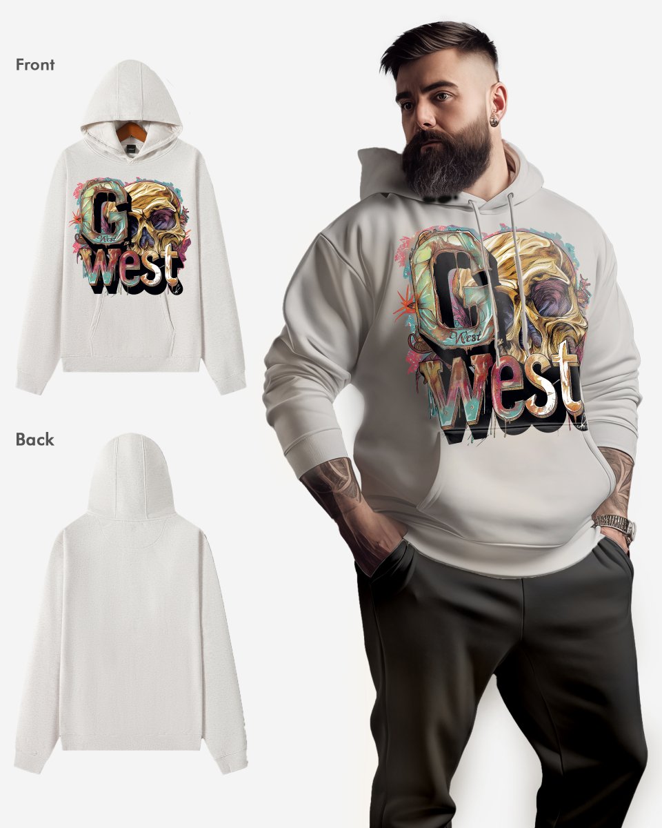 G West Mens Multicolor Skull Oversize Hoodie