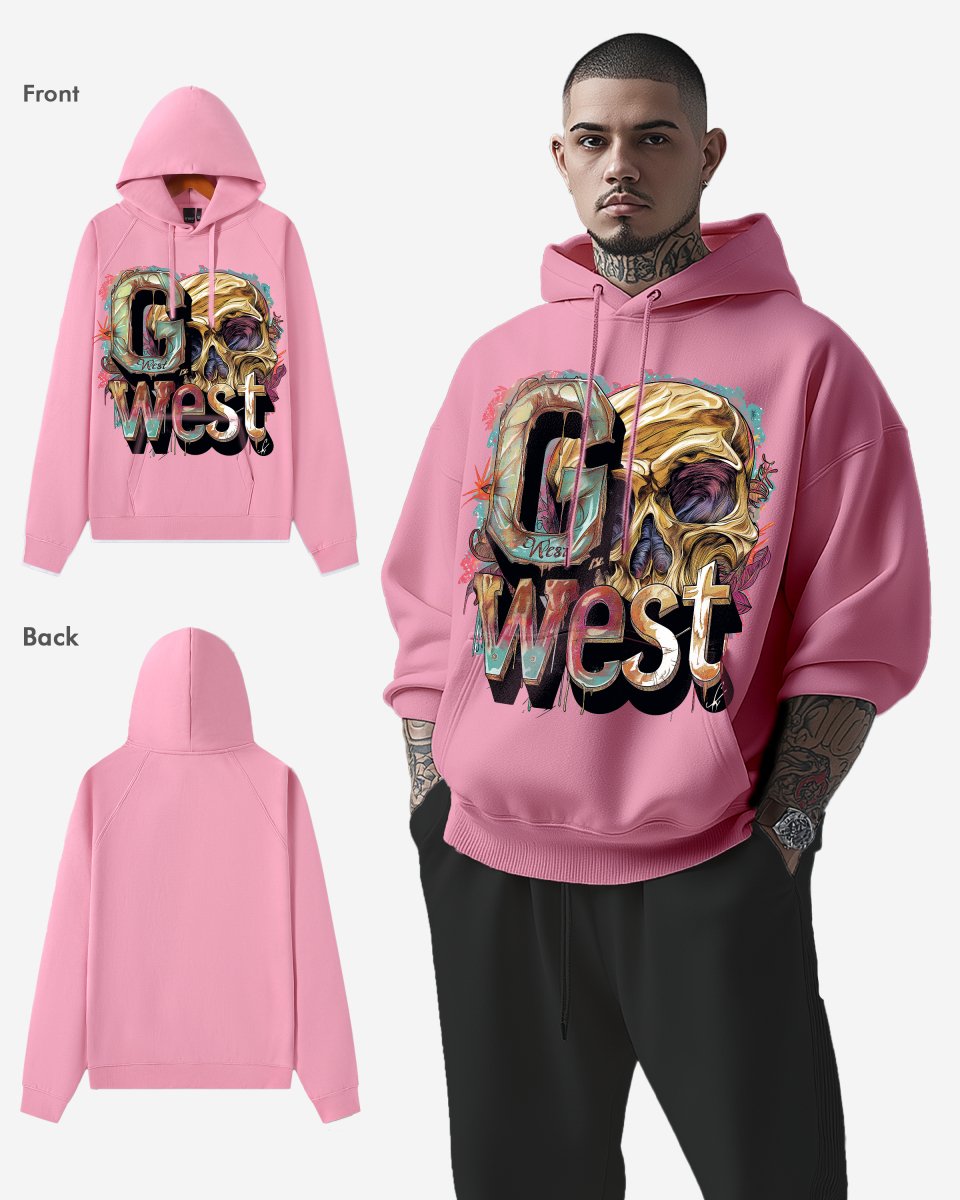 G West Mens Multicolor Skull Oversize Hoodie