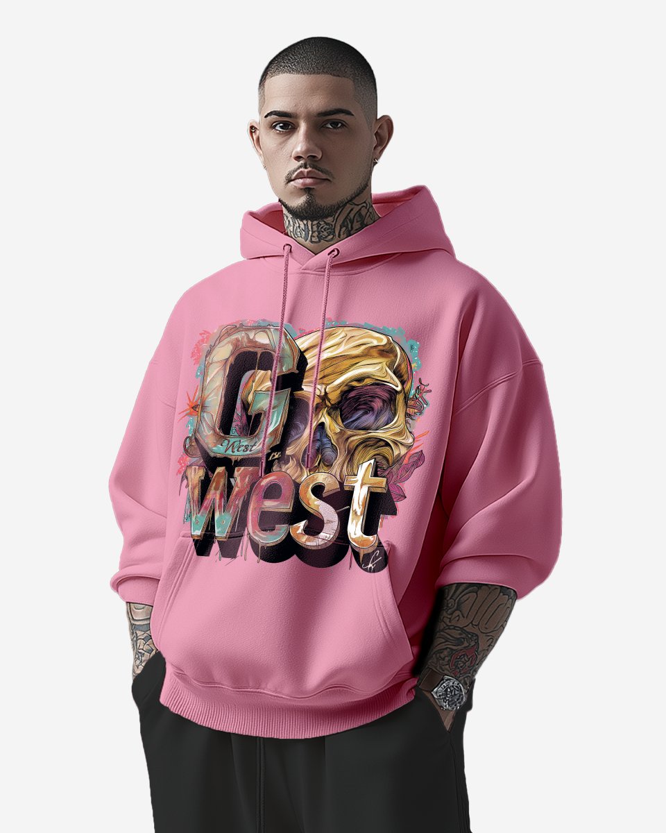 G West Mens Multicolor Skull Oversize Hoodie