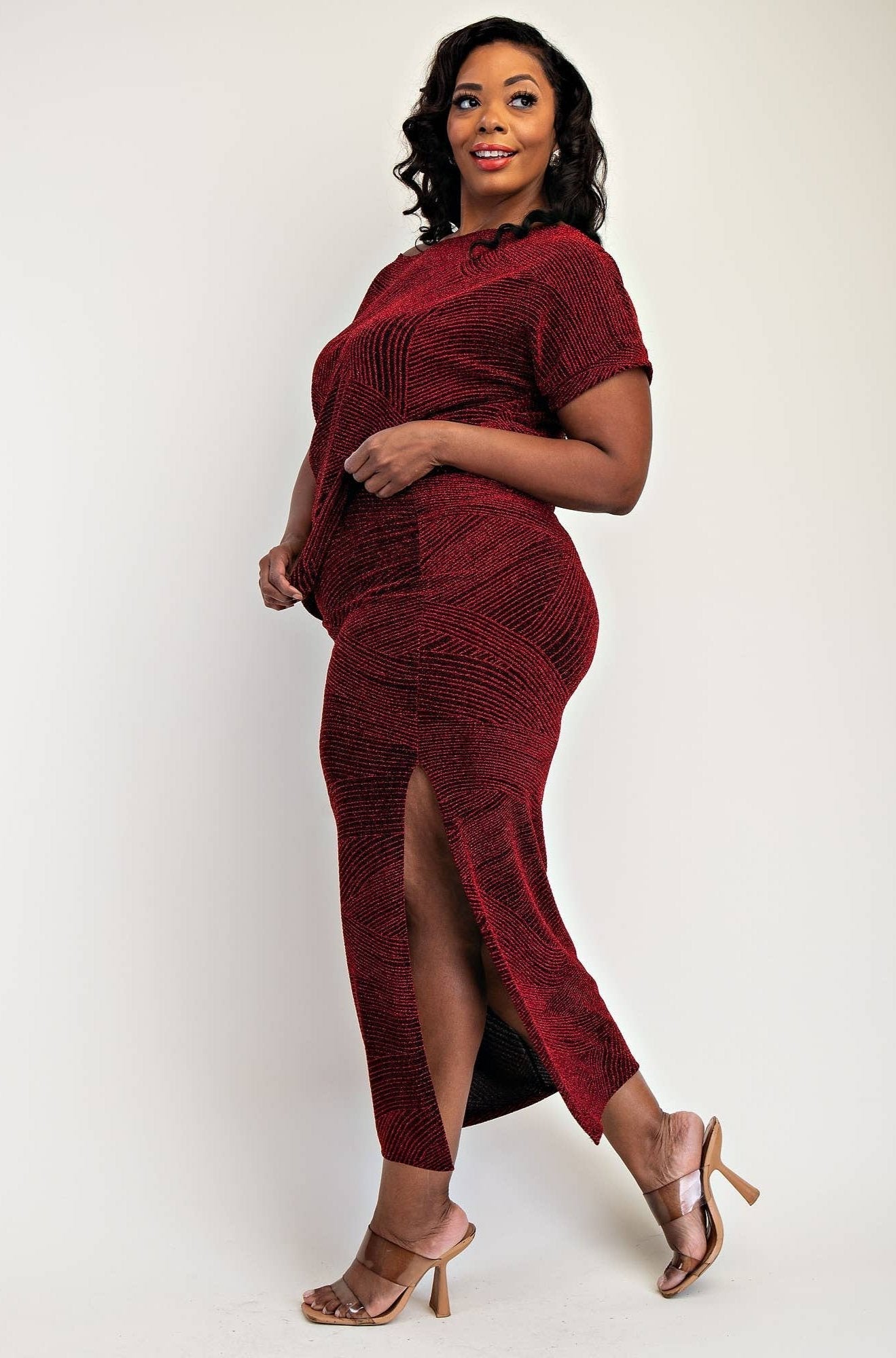 Gia 大尺碼亮片針織短袖上衣