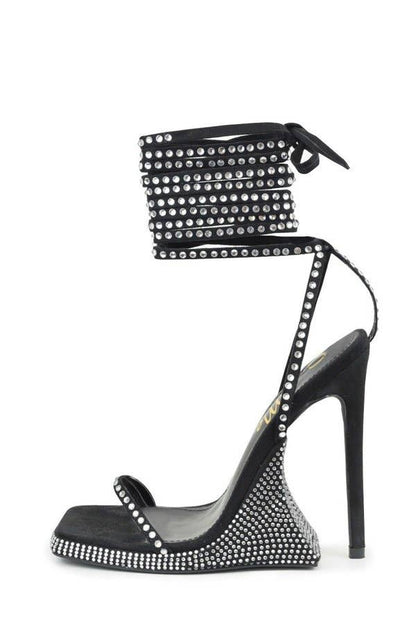 Su nombre es Diamante Sandalias de tacón con cordones y diamantes de imitación