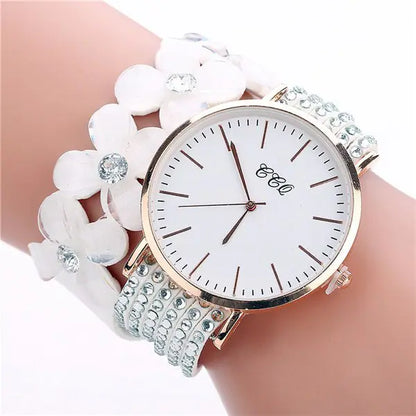 Reloj de pulsera circular CCQ para mujer con cristales florales