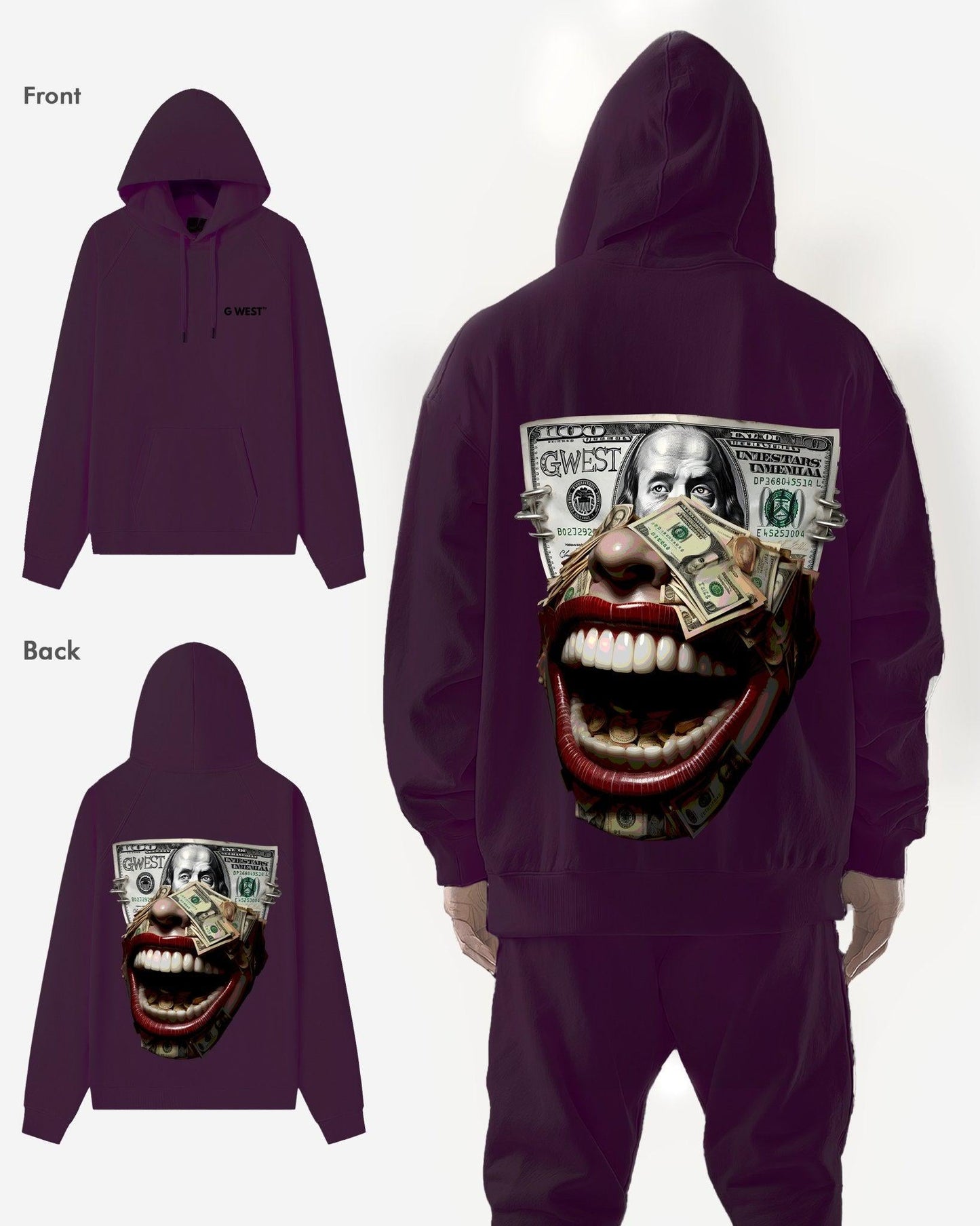 G West Mens Money Mouth Heavy Premium Hoodie
