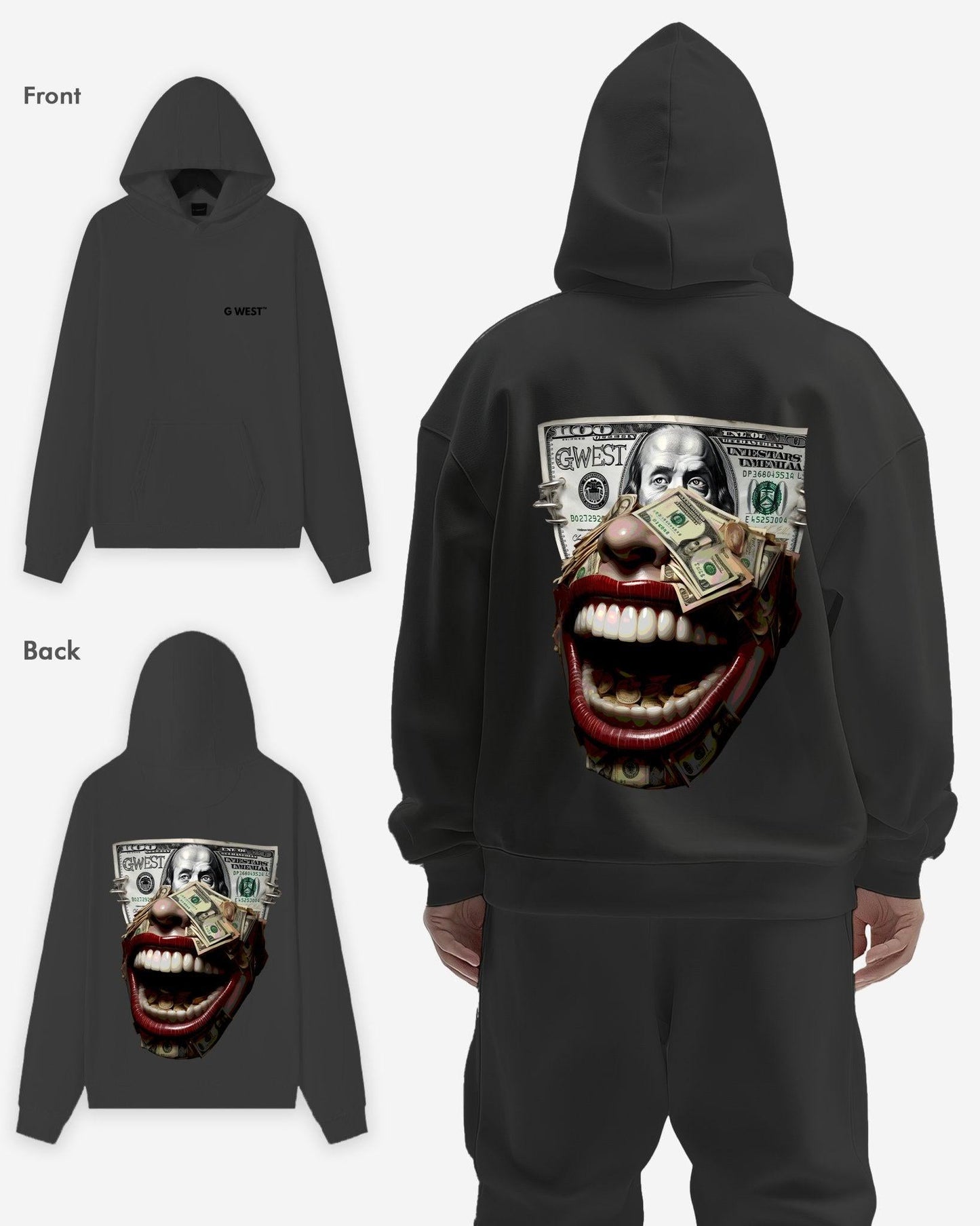 G West Mens Money Mouth Heavy Premium Hoodie