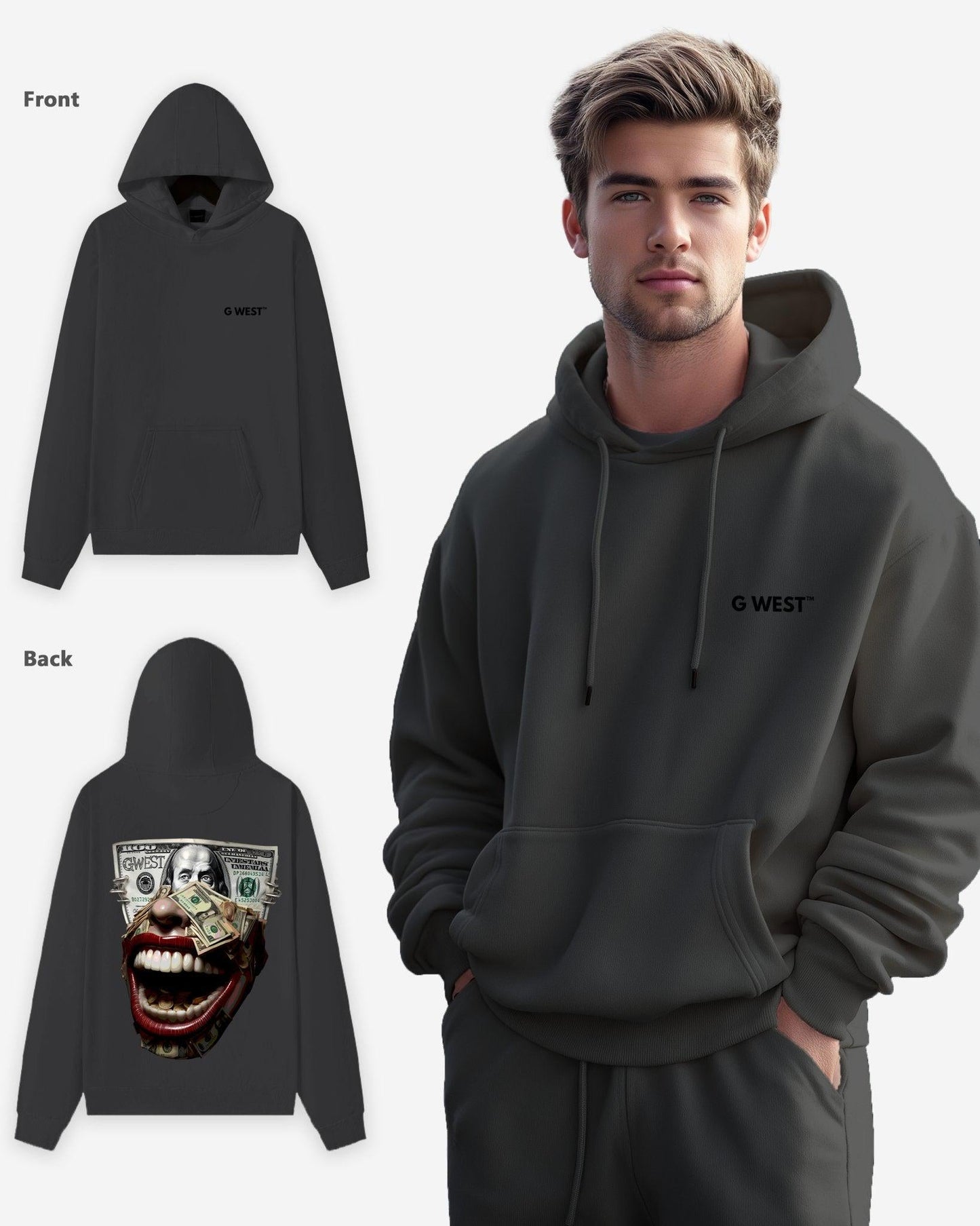 G West Mens Money Mouth Heavy Premium Hoodie