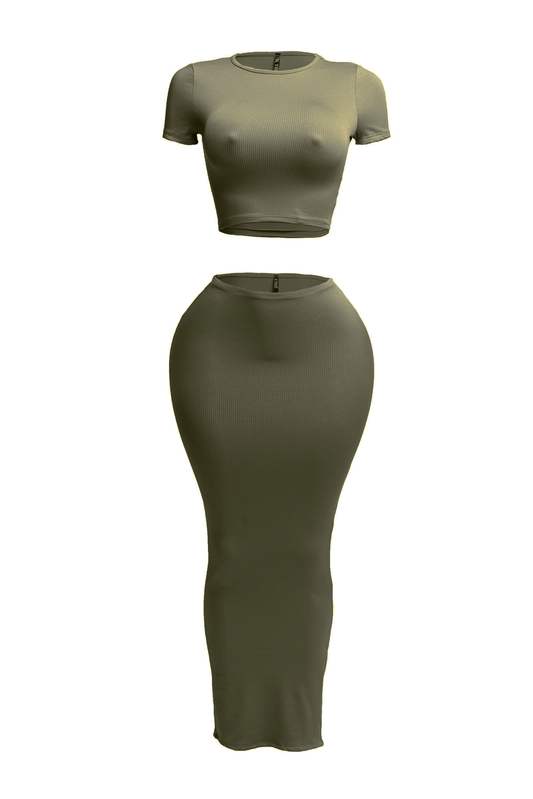 Short Sleeve Crop Top & Long Skirt Set