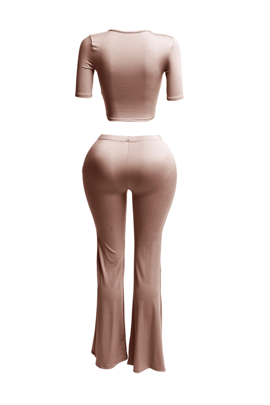 Short Sleeve Crop Top & Flare Pants Set