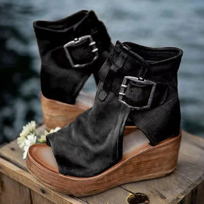 Wedge Heel Platform Sandals for Women with Belt