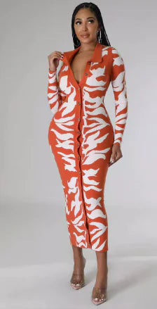 大尺碼女款印花性感時尚洋裝