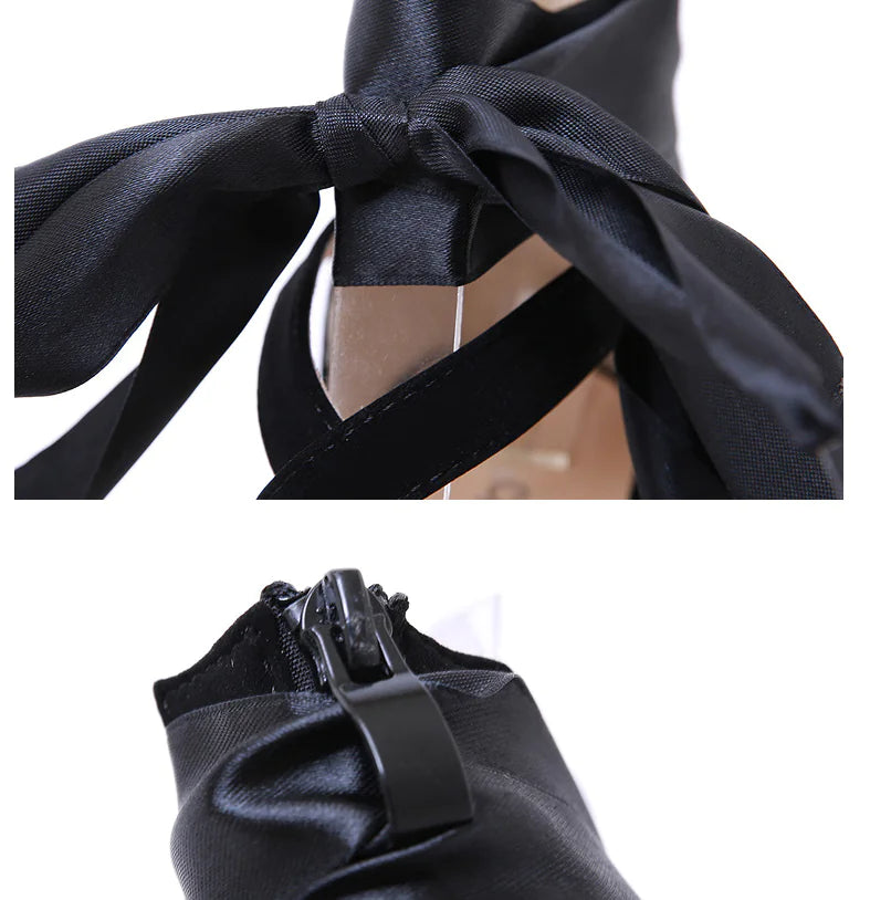 舒適緞帶性感尖頭高跟涼鞋