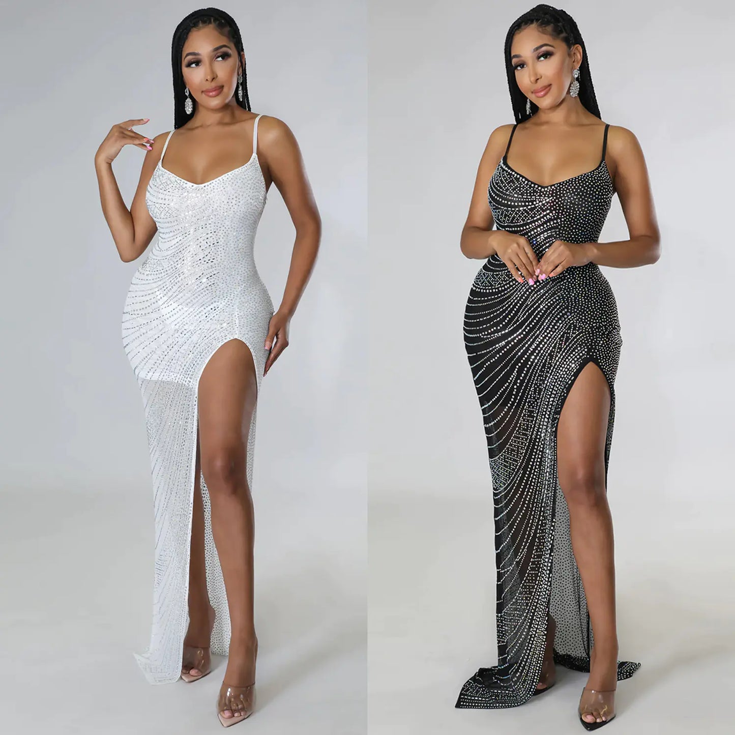 Vestido con tirantes de diamantes de imitación