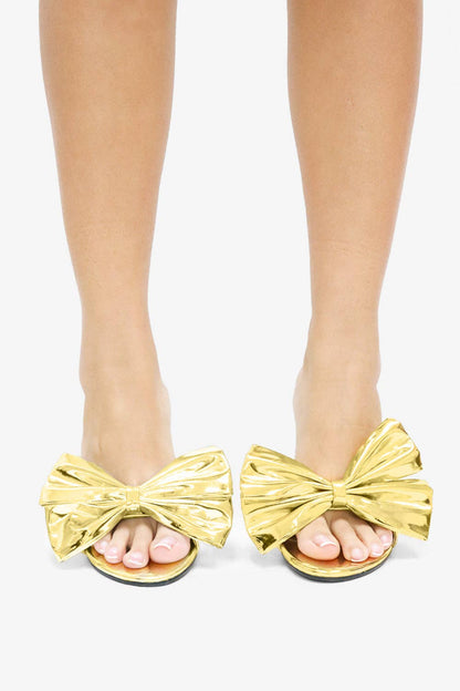 KALIA Gold Metallic Bow Mule - Elegant Stylish Comfort for Parties & Nights Out