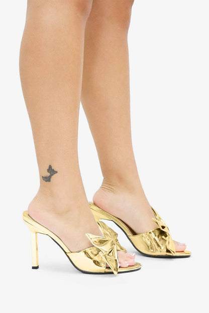 KALIA Gold Metallic Bow Mule - Elegant Stylish Comfort for Parties & Nights Out