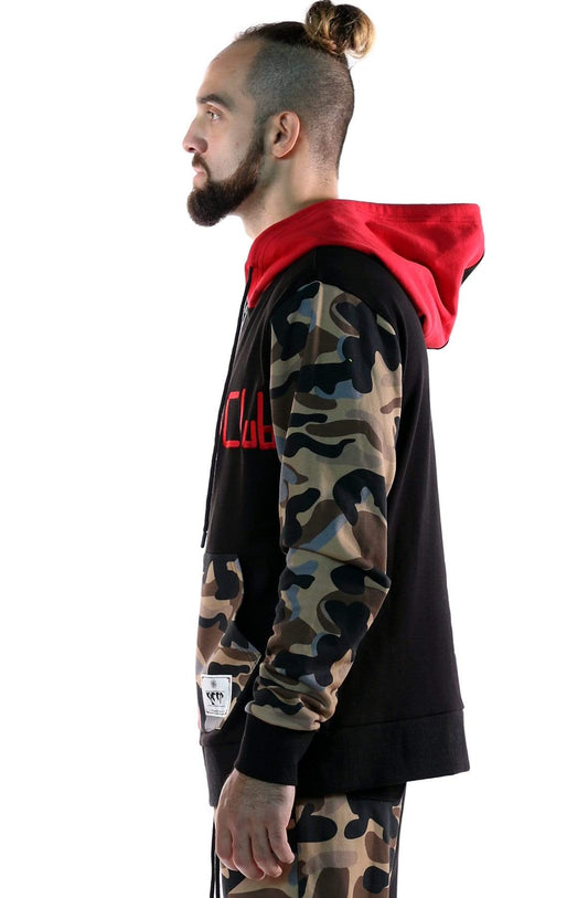 French Terry Zip Down Hoodie with Cut Block^&Patches&Prints