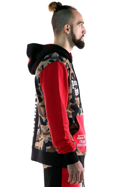 French Terry Zip Down Hoodie with Cut Block^&Patches&Prints
