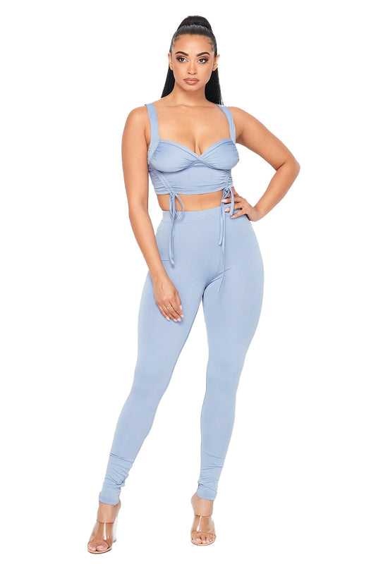 2 PC Ruched Crop Tank Top Legging Set