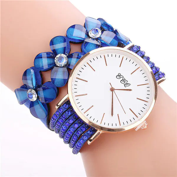 Reloj de pulsera circular CCQ para mujer con cristales florales