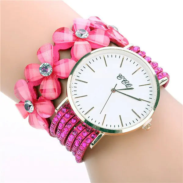 Reloj de pulsera circular CCQ para mujer con cristales florales