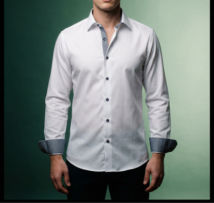Joseph Button-Up Shirt With Contrast Details // White // Contemporary Fit (Regular)