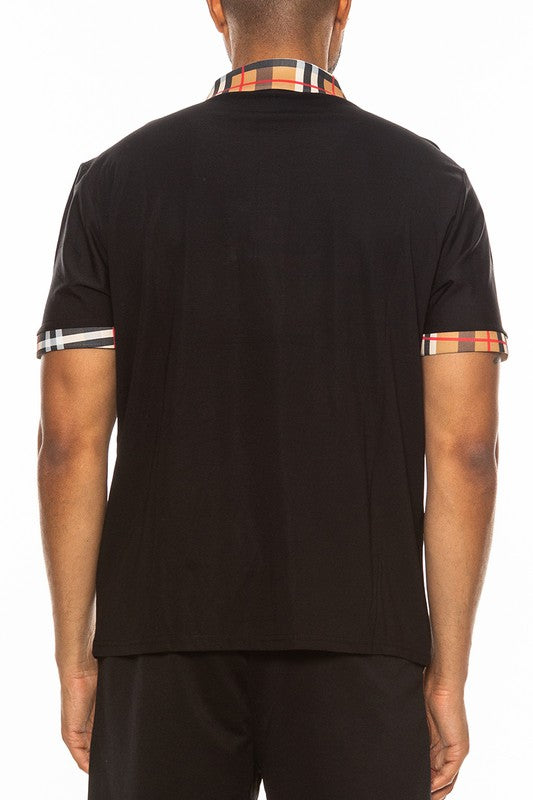 男士格紋圖案 Polo 衫，時尚領口