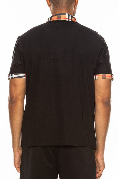 男士格紋圖案 Polo 衫，時尚領口