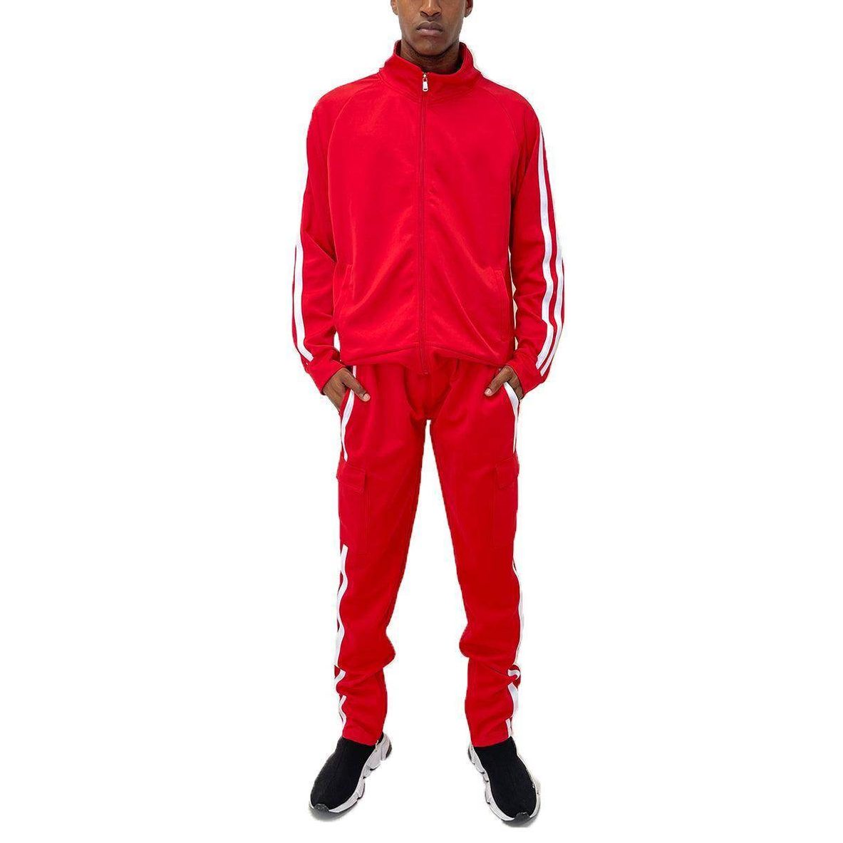男士紅色工裝套裝 - 2件運動褲