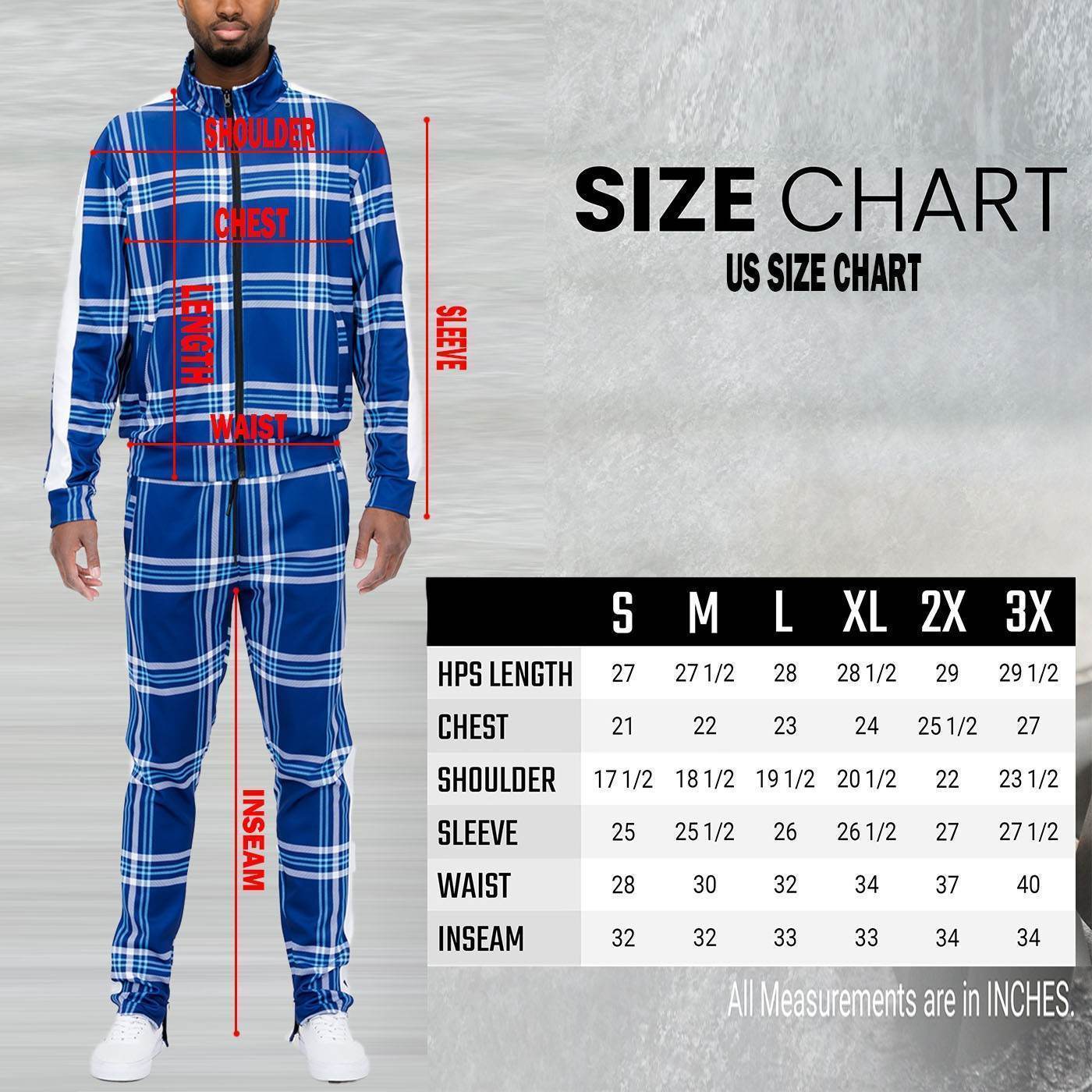 VacationGrabs Men's 2PC Plaid Track Jacket and Pants Set