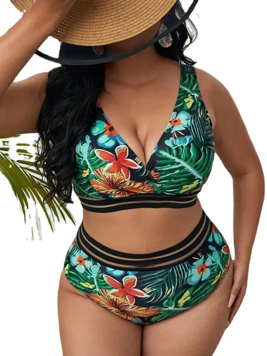 女士大尺碼高腰比基尼泳衣