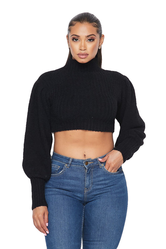 Mock Neck Cropped Sweater