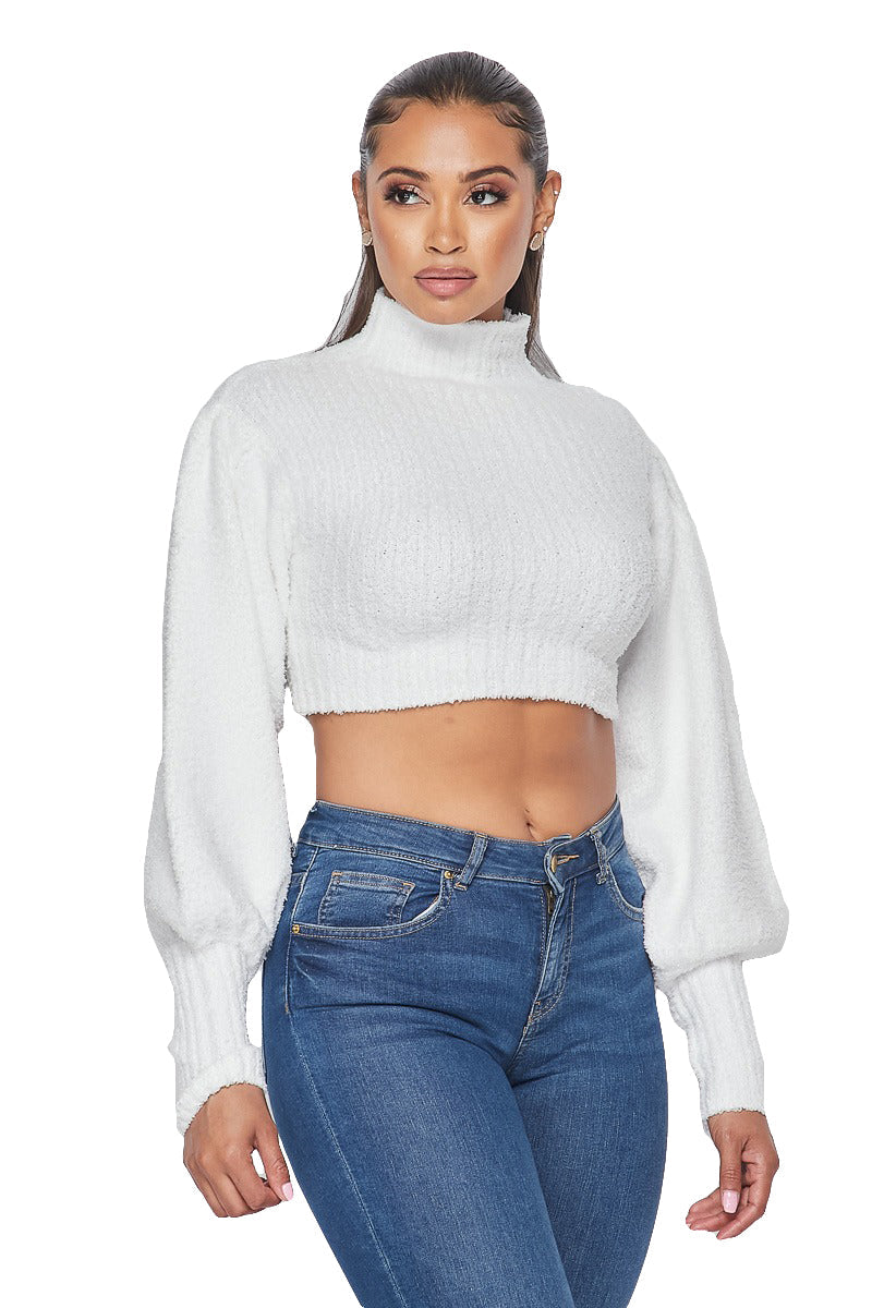 Mock Neck Cropped Sweater
