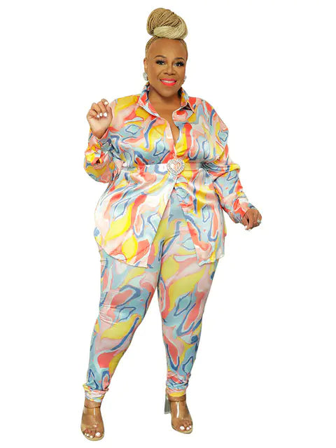 女士大尺碼秋季兩件套裝