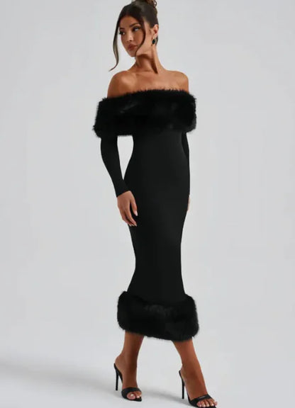 Fur Collar Slim Fit Dress