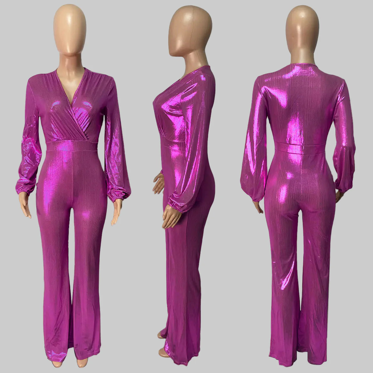 V領性感長袖連身褲