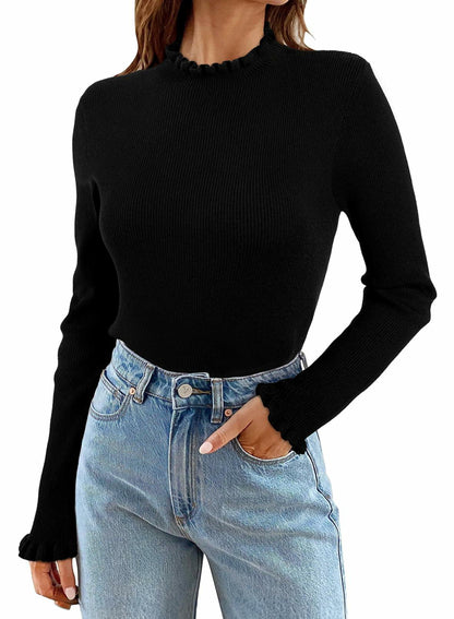 EVALESS Womens White Ribbed Knit Slim Fit Crewneck Sweater Medium