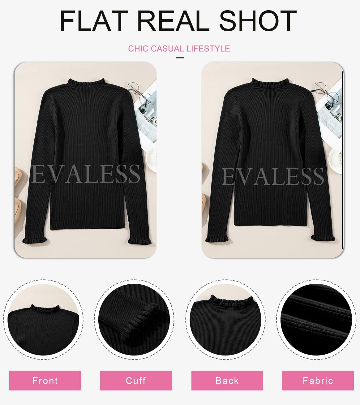 EVALESS Womens White Ribbed Knit Slim Fit Crewneck Sweater Medium