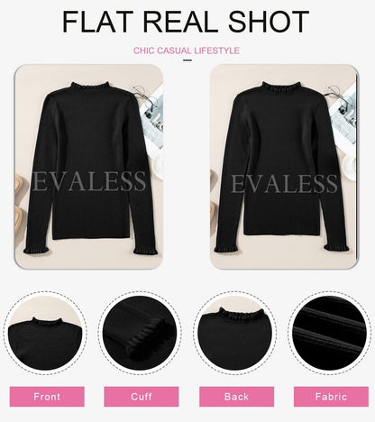 EVALESS Womens White Ribbed Knit Slim Fit Crewneck Sweater Medium