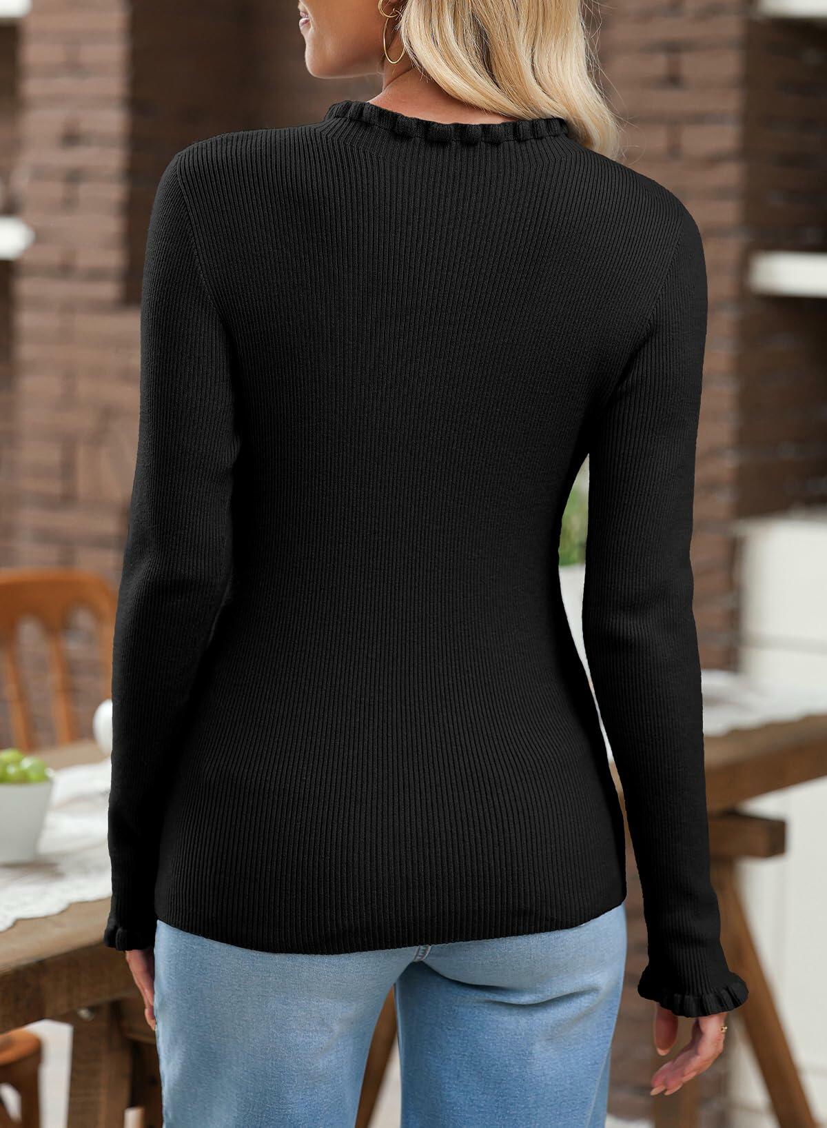 EVALESS Womens White Ribbed Knit Slim Fit Crewneck Sweater Medium