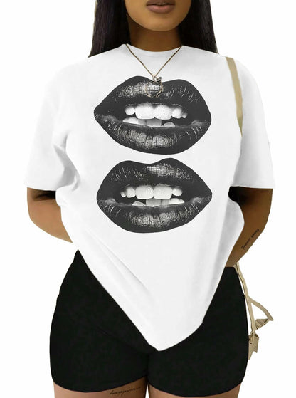 LovelyWholesale Womens Oversized Graphic Tee Short Sleeve White Size M