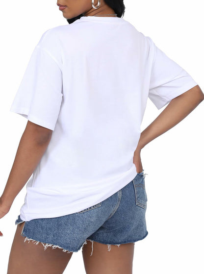 LovelyWholesale Womens Oversized Graphic Tee Short Sleeve White Size M