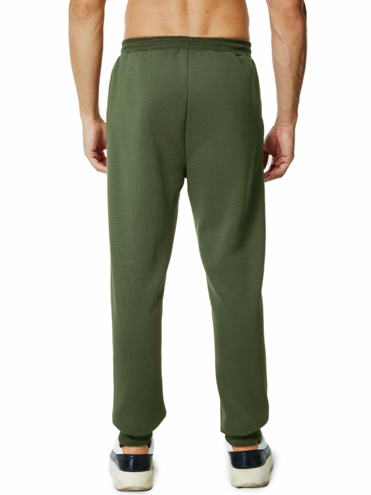 Menoio Mens Fleece Jogger Sweatpants Zipper Pockets Drawstring Green Size XL