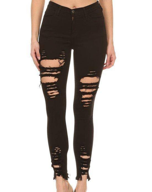 {{P1213}}  Distressed Bottom Skinny Jeans {3 Colors Available}