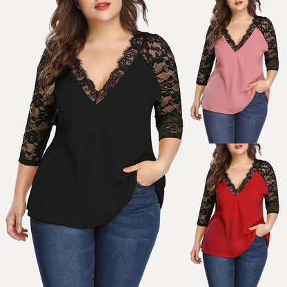 Plus Size Lace Blouse for Women - Casual Long Sleeve Top