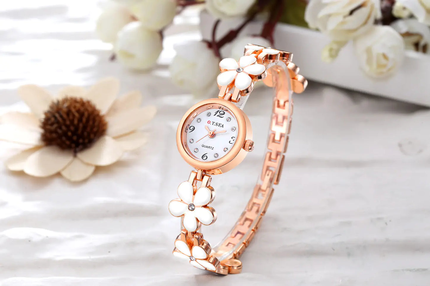 Women's Quartz Watch with Floral Design