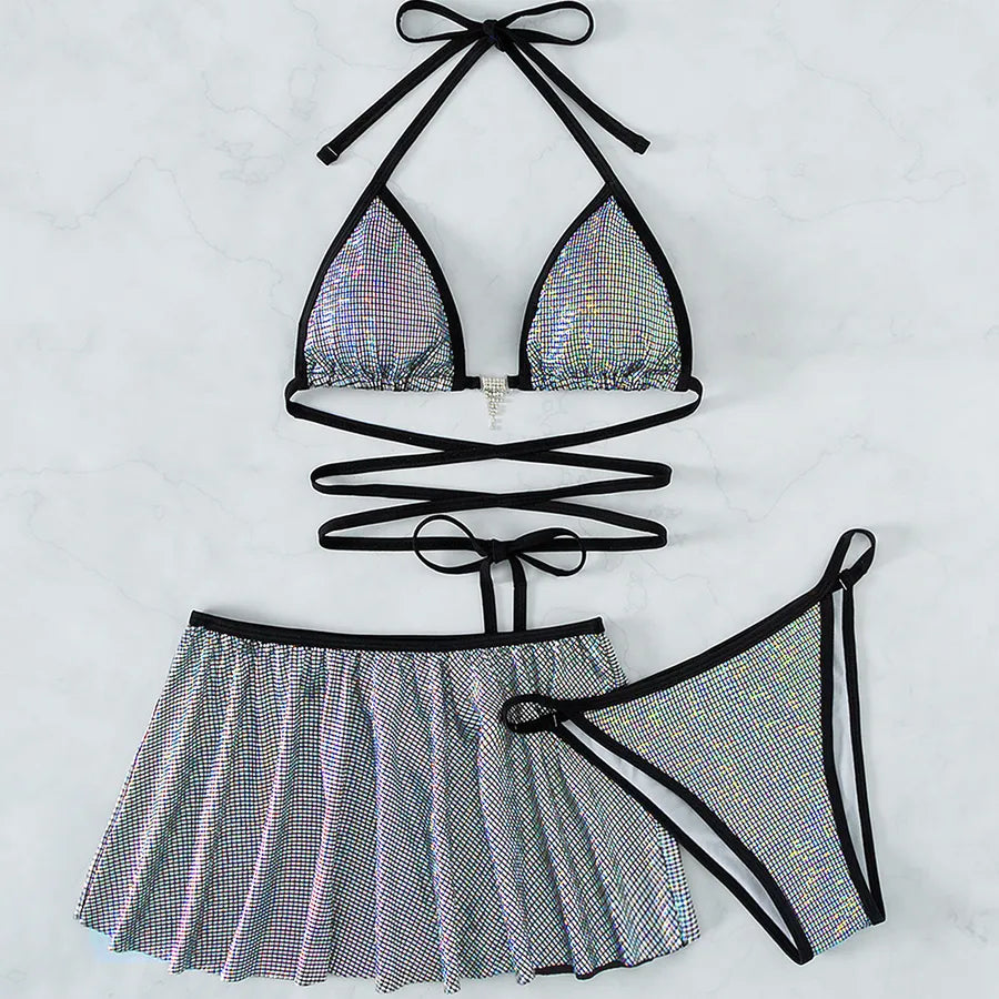 women's sexy solid color 3 piece set bikinis