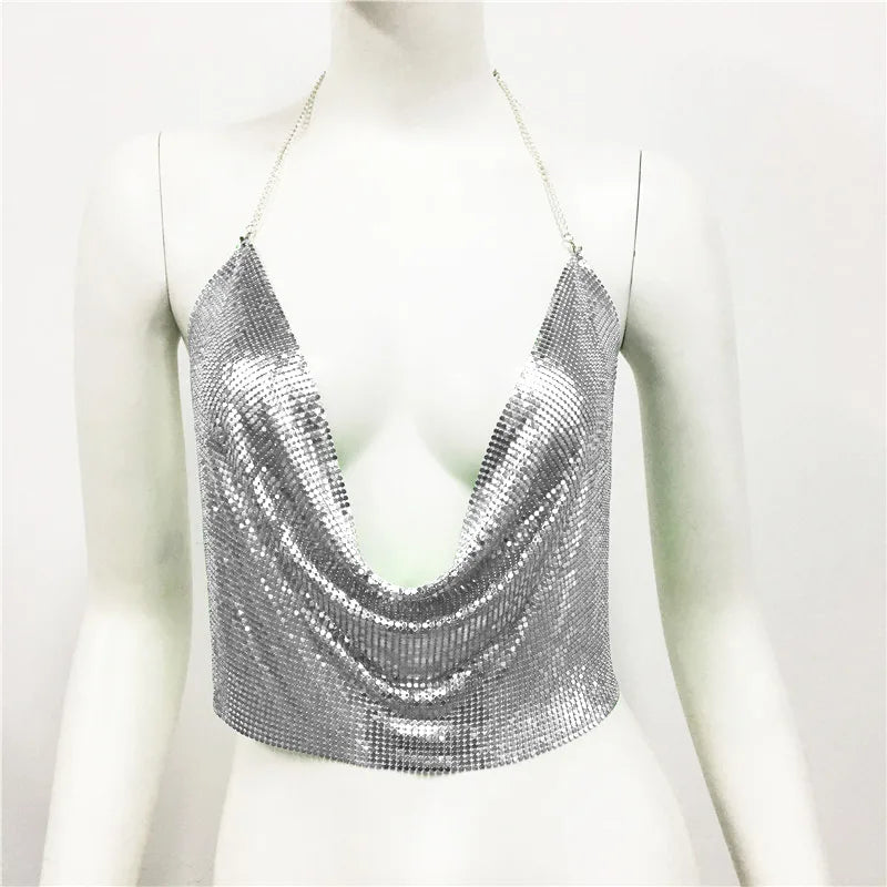 Women'S Wrap Crop Top Tank Tops Sequins Sexy Solid Color