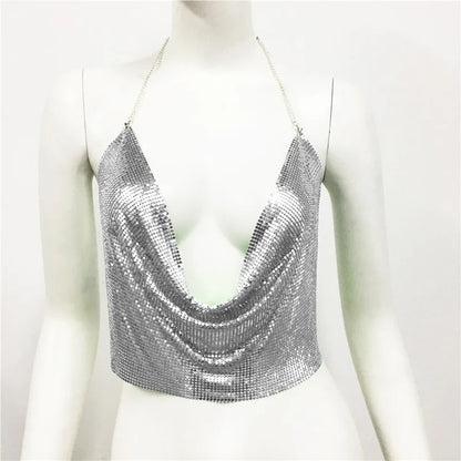 Women'S Wrap Crop Top Tank Tops Sequins Sexy Solid Color
