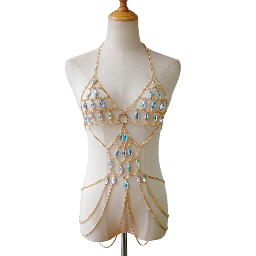 New   Chest Chain Accessories Sexy Fashion Hollow Acrylic Multi-layer Colorful Body Chain