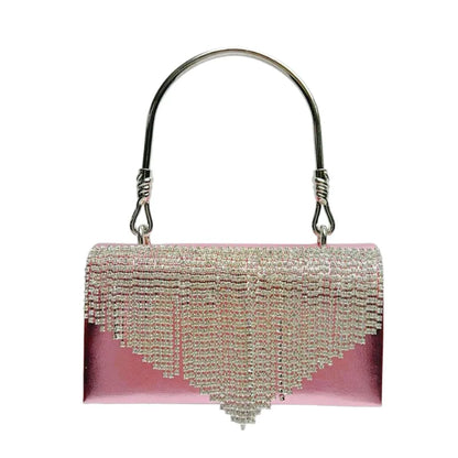 Elegant Fringed Rhinestone Crossbody Clutch Bag For Evening Dresses Cheongsam Ball Gown High-End Women's Handbag Fashionable Square Polyester Bag