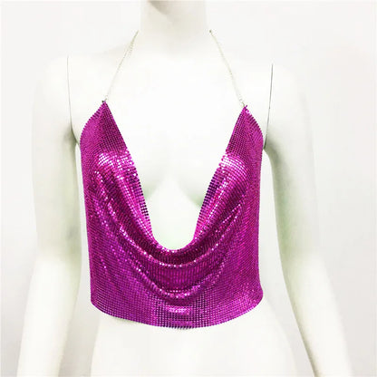 Women'S Wrap Crop Top Tank Tops Sequins Sexy Solid Color